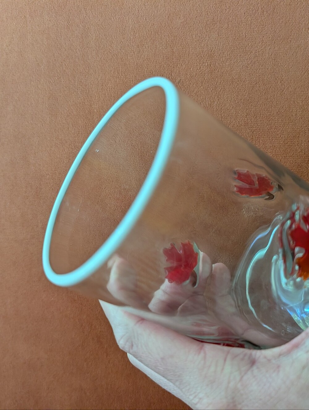 Anthropologie Icons Glass, Clear with Red Maple Leaf Accents - Picture 7 of 9